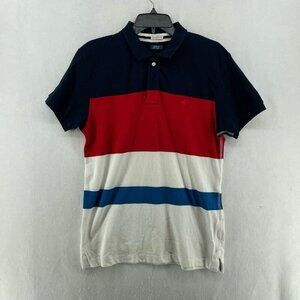 Globus Polo Shirt Men Sz M Blue White Red Custom Fit Striped Colorblock Collared